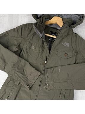Y2K The North Face HyVent Hooded Jacket Olive Green Womens S Outdoor Gorpcore